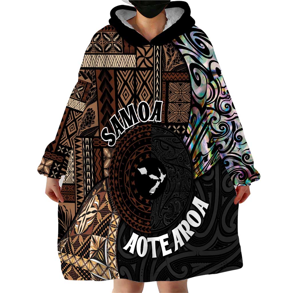 Samoa and New Zealand Together Wearable Blanket Hoodie Siapo Motif and Maori Paua Shell Pattern LT03 - Polynesian Pride