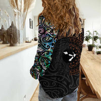 Samoa and New Zealand Together Women Casual Shirt Siapo Motif and Maori Paua Shell Pattern LT03 - Polynesian Pride