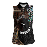 Samoa and New Zealand Together Women Sleeveless Polo Shirt Siapo Motif and Maori Paua Shell Pattern LT03 Female Black - Polynesian Pride