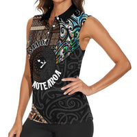 Samoa and New Zealand Together Women Sleeveless Polo Shirt Siapo Motif and Maori Paua Shell Pattern LT03 - Polynesian Pride