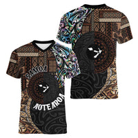 Samoa and New Zealand Together Women V-Neck T-Shirt Siapo Motif and Maori Paua Shell Pattern LT03 - Polynesian Pride