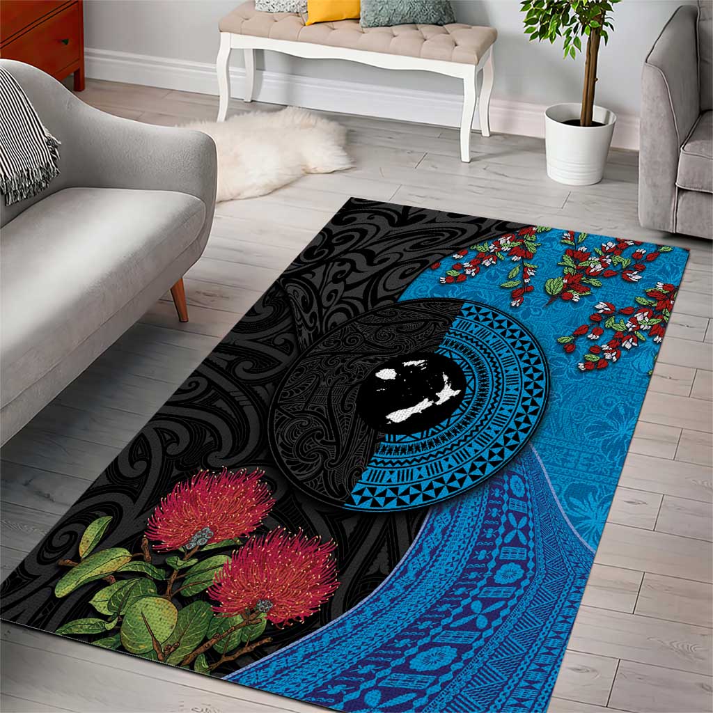 Fiji and New Zealand Together Area Rug Tapa Maori Tattoo mix Tagimoucia and Pohutukawa LT03 - Polynesian Pride