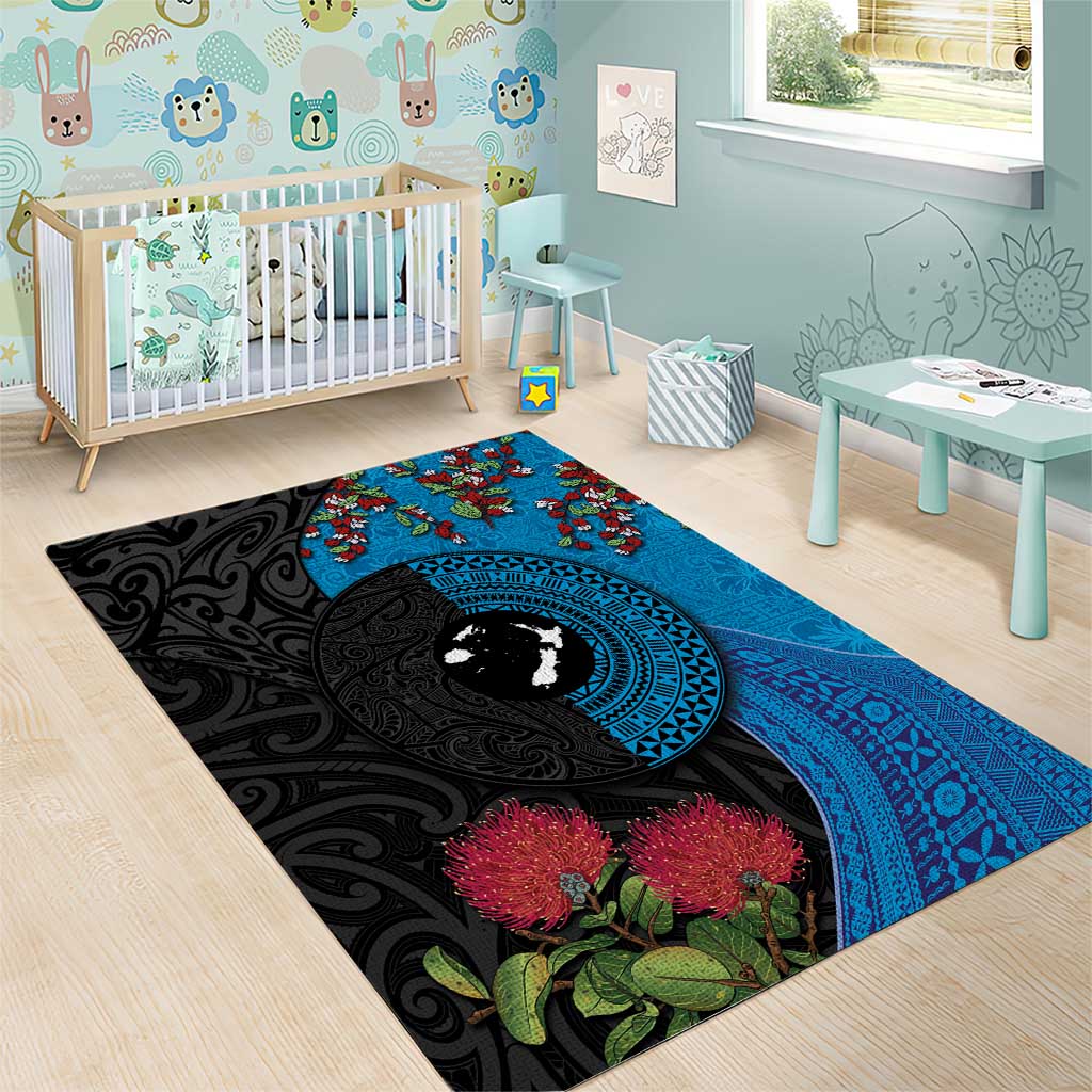 Fiji and New Zealand Together Area Rug Tapa Maori Tattoo mix Tagimoucia and Pohutukawa LT03 - Polynesian Pride