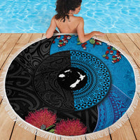 Fiji and New Zealand Together Beach Blanket Tapa Maori Tattoo mix Tagimoucia and Pohutukawa LT03 - Polynesian Pride