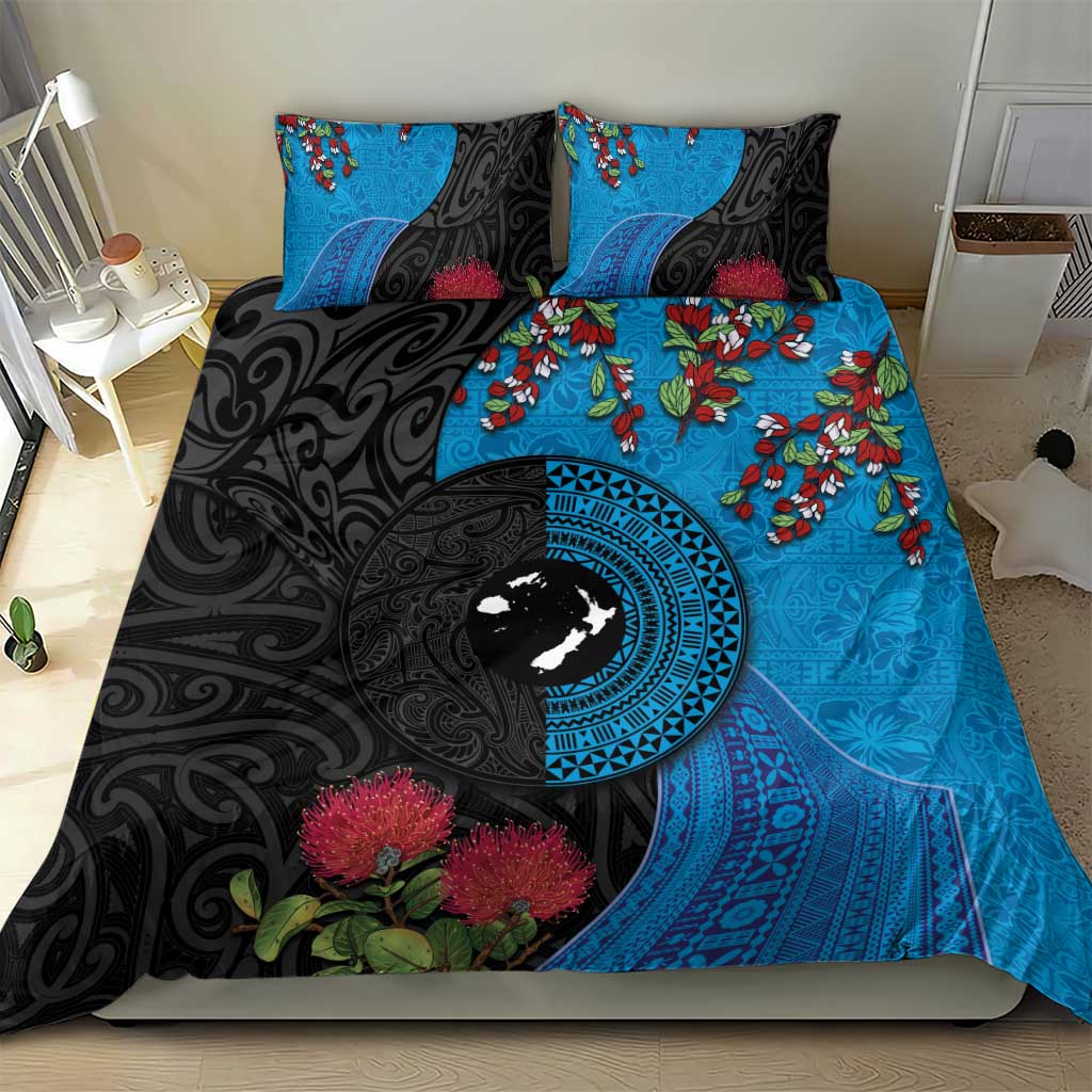 Fiji and New Zealand Together Bedding Set Tapa Maori Tattoo mix Tagimoucia and Pohutukawa LT03 - Polynesian Pride