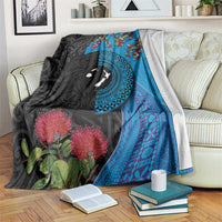 Fiji and New Zealand Together Blanket Tapa Maori Tattoo mix Tagimoucia and Pohutukawa LT03 Black - Polynesian Pride