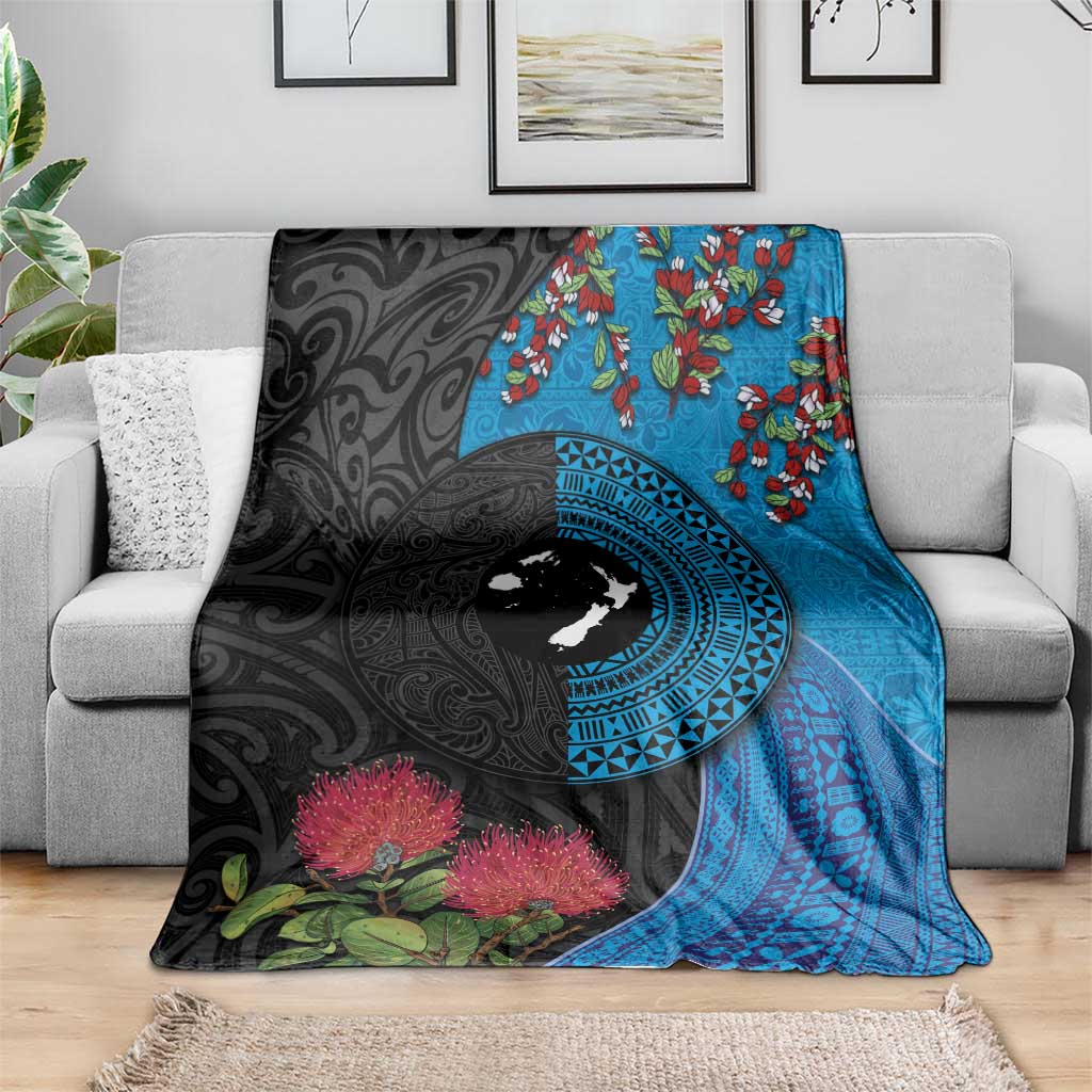 Fiji and New Zealand Together Blanket Tapa Maori Tattoo mix Tagimoucia and Pohutukawa LT03 - Polynesian Pride