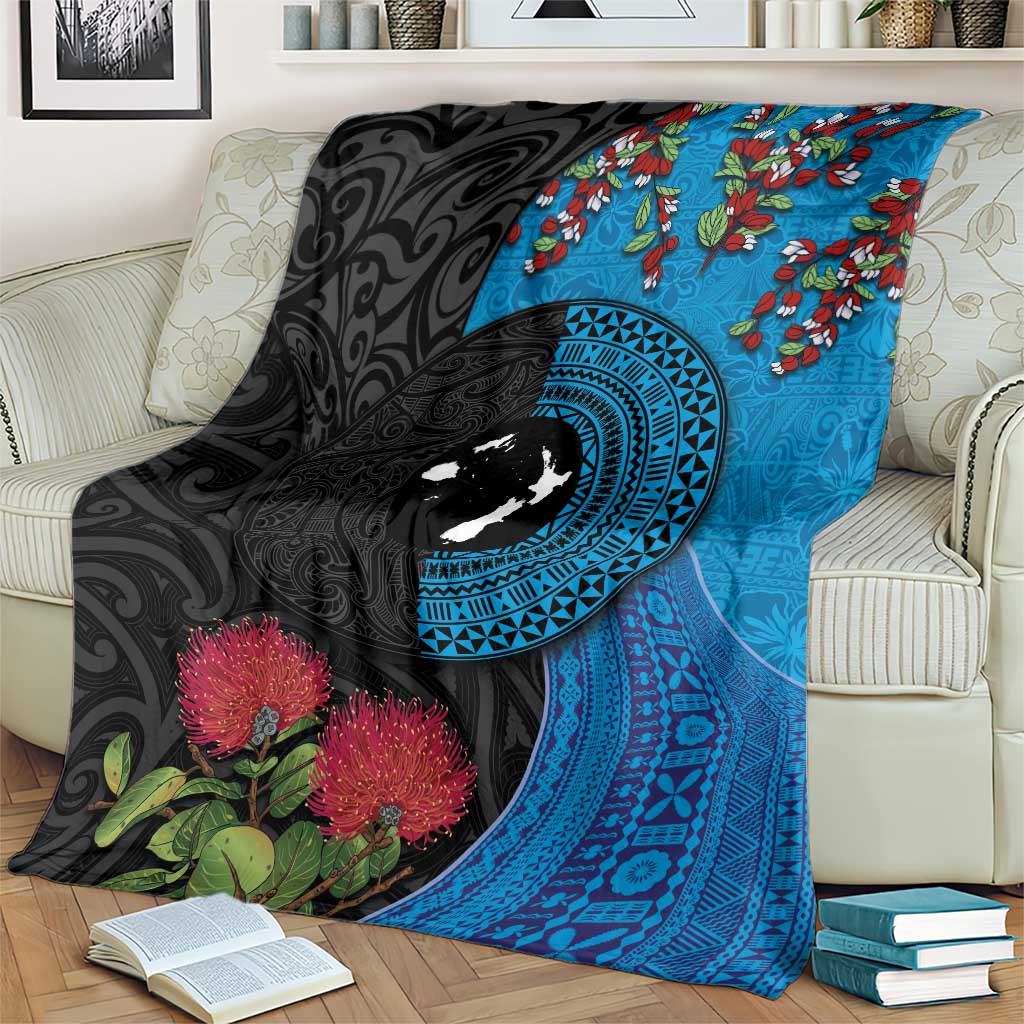 Fiji and New Zealand Together Blanket Tapa Maori Tattoo mix Tagimoucia and Pohutukawa LT03 - Polynesian Pride