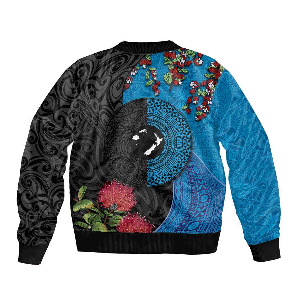Fiji and New Zealand Together Bomber Jacket Tapa Maori Tattoo mix Tagimoucia and Pohutukawa LT03 - Polynesian Pride