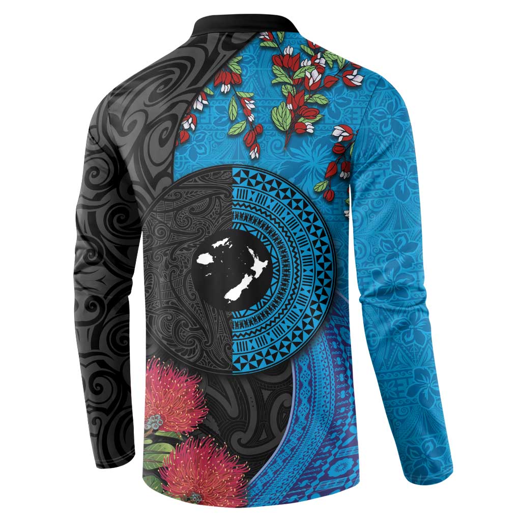Fiji and New Zealand Together Button Sweatshirt Tapa Maori Tattoo mix Tagimoucia and Pohutukawa LT03 - Polynesian Pride