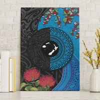 Fiji and New Zealand Together Canvas Wall Art Tapa Maori Tattoo mix Tagimoucia and Pohutukawa LT03 Without Frame Black - Polynesian Pride