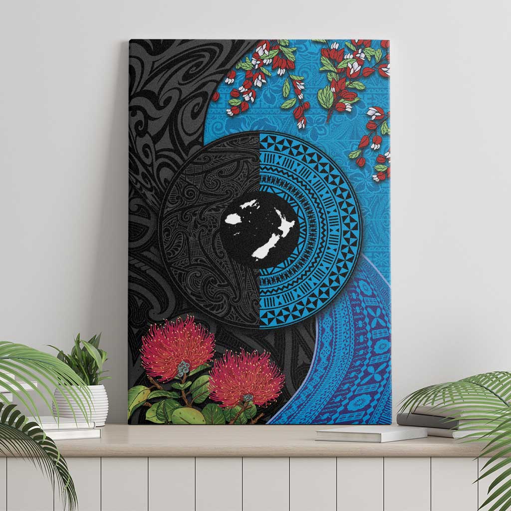 Fiji and New Zealand Together Canvas Wall Art Tapa Maori Tattoo mix Tagimoucia and Pohutukawa LT03 - Polynesian Pride