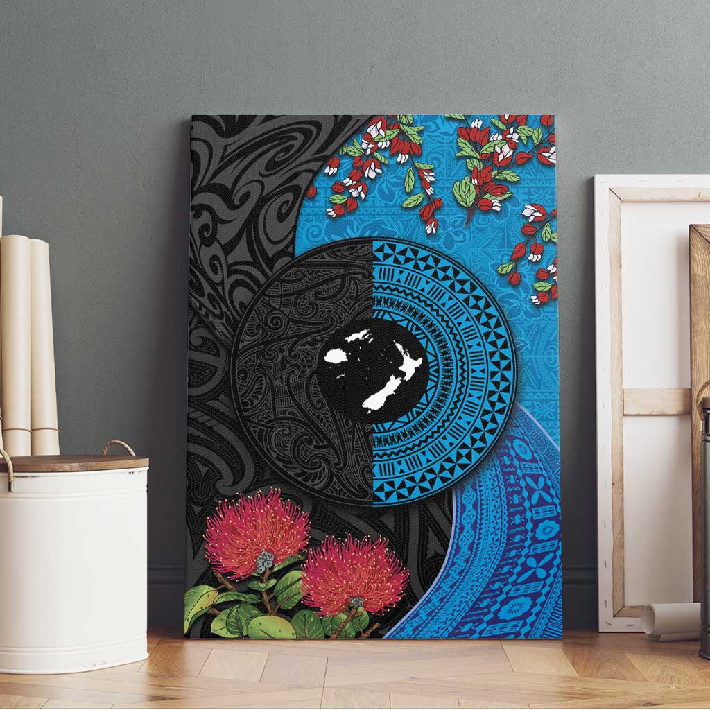 Fiji and New Zealand Together Canvas Wall Art Tapa Maori Tattoo mix Tagimoucia and Pohutukawa LT03 - Polynesian Pride