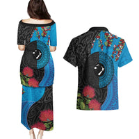 Fiji and New Zealand Together Couples Matching Puletasi and Hawaiian Shirt Tapa Maori Tattoo mix Tagimoucia and Pohutukawa LT03 - Polynesian Pride