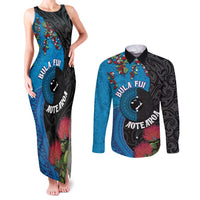 Fiji and New Zealand Together Couples Matching Tank Maxi Dress and Long Sleeve Button Shirt Tapa Maori Tattoo mix Tagimoucia and Pohutukawa LT03 Black - Polynesian Pride