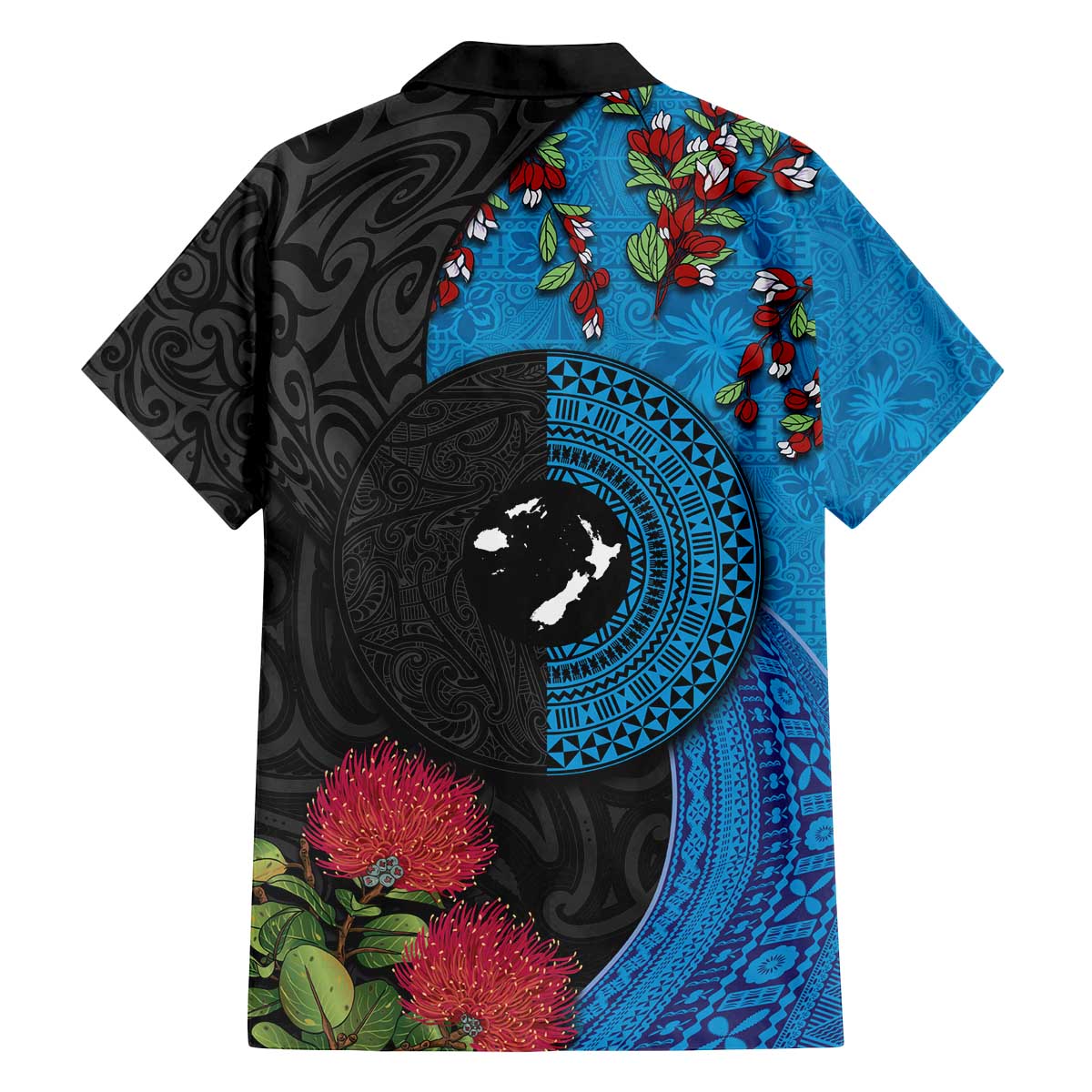Fiji and New Zealand Together Family Matching Off The Shoulder Long Sleeve Dress and Hawaiian Shirt Tapa Maori Tattoo mix Tagimoucia and Pohutukawa LT03 - Polynesian Pride