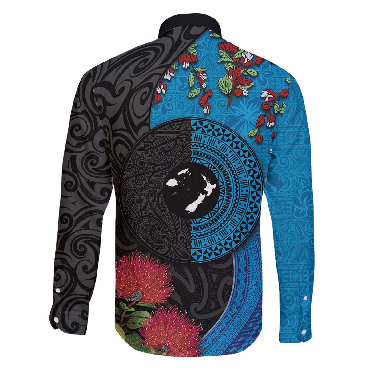 Fiji and New Zealand Together Family Matching Off The Shoulder Long Sleeve Dress and Hawaiian Shirt Tapa Maori Tattoo mix Tagimoucia and Pohutukawa LT03 - Polynesian Pride