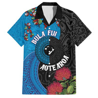 Fiji and New Zealand Together Family Matching Off Shoulder Maxi Dress and Hawaiian Shirt Tapa Maori Tattoo mix Tagimoucia and Pohutukawa LT03 Dad's Shirt - Short Sleeve Black - Polynesian Pride