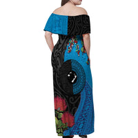 Fiji and New Zealand Together Family Matching Off Shoulder Maxi Dress and Hawaiian Shirt Tapa Maori Tattoo mix Tagimoucia and Pohutukawa LT03 - Polynesian Pride