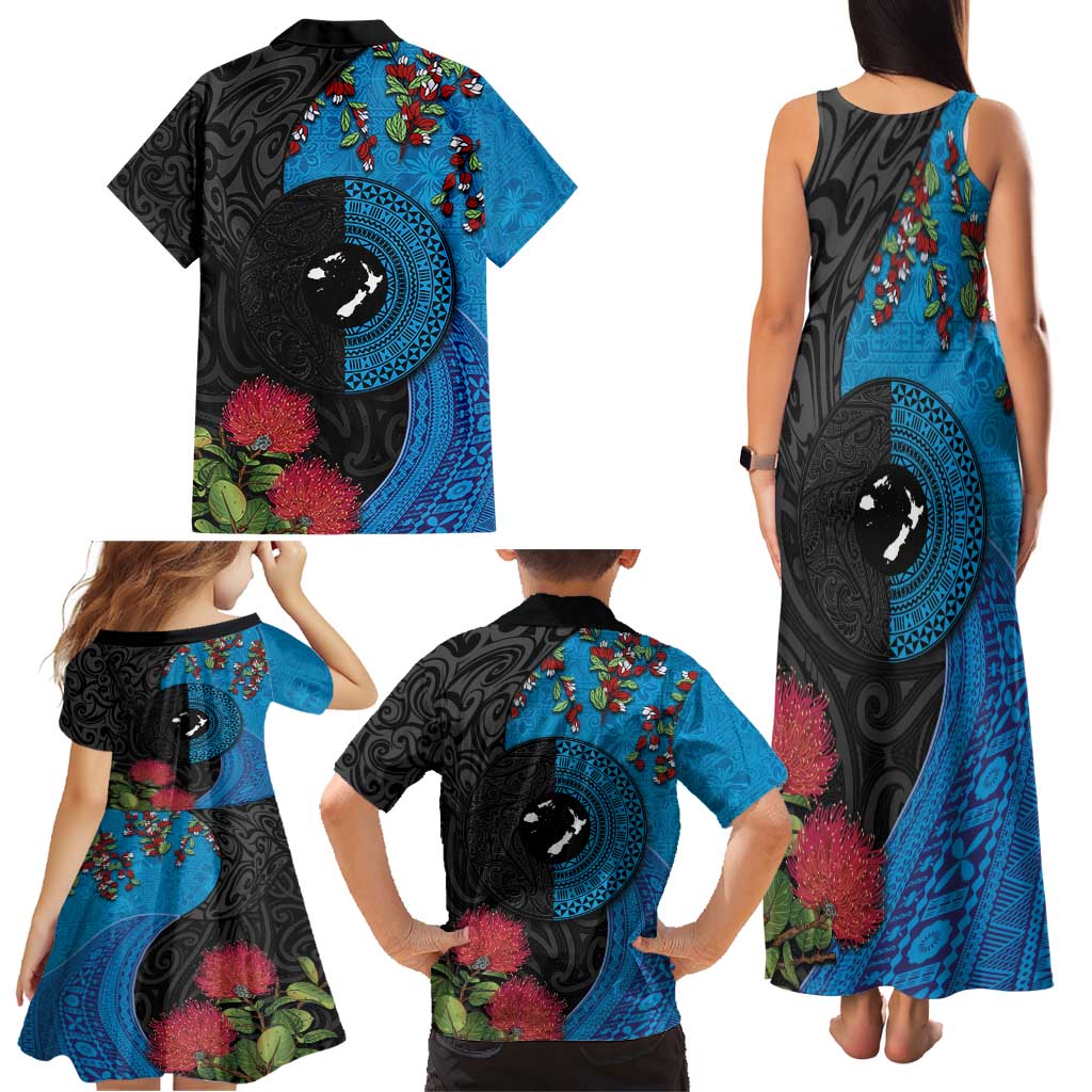 Fiji and New Zealand Together Family Matching Tank Maxi Dress and Hawaiian Shirt Tapa Maori Tattoo mix Tagimoucia and Pohutukawa LT03 - Polynesian Pride