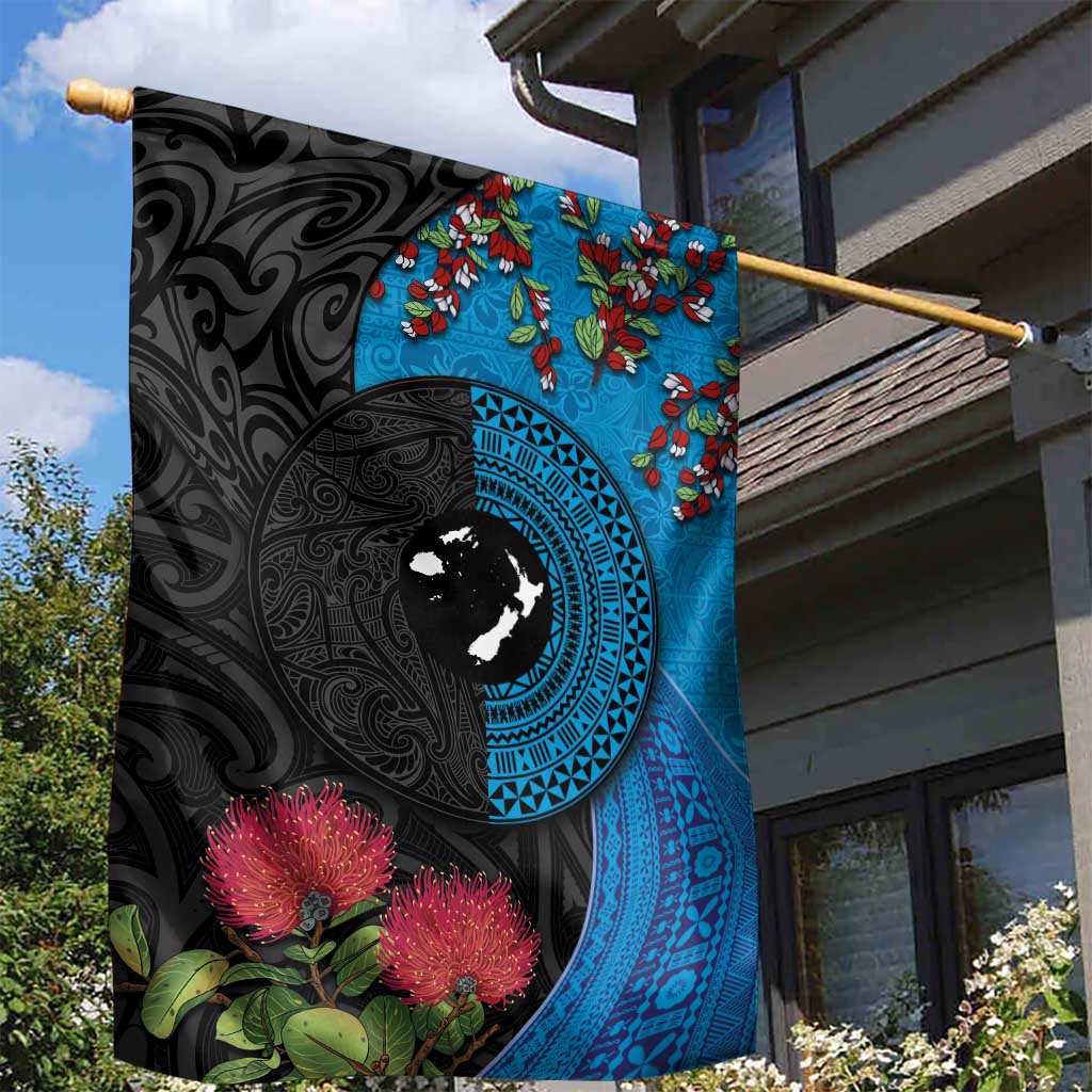 Fiji and New Zealand Together Garden Flag Tapa Maori Tattoo mix Tagimoucia and Pohutukawa LT03 - Polynesian Pride