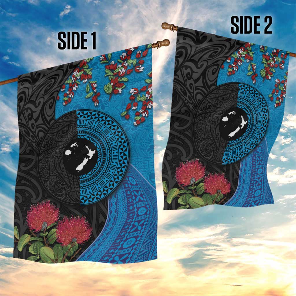 Fiji and New Zealand Together Garden Flag Tapa Maori Tattoo mix Tagimoucia and Pohutukawa LT03 - Polynesian Pride