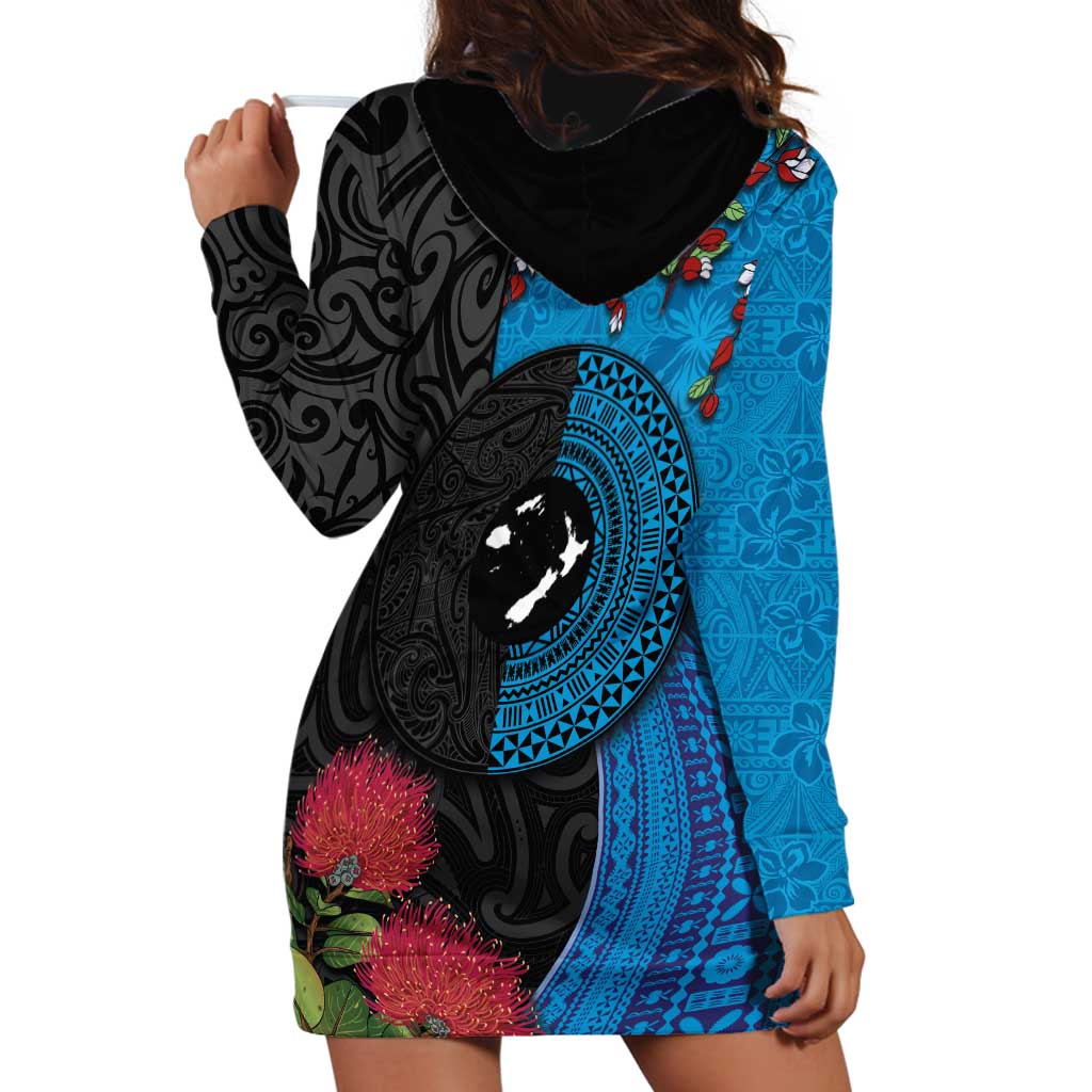 Fiji and New Zealand Together Hoodie Dress Tapa Maori Tattoo mix Tagimoucia and Pohutukawa LT03 - Polynesian Pride