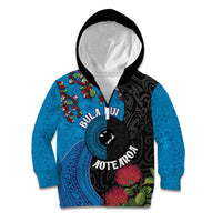 Fiji and New Zealand Together Kid Hoodie Tapa Maori Tattoo mix Tagimoucia and Pohutukawa LT03 Zip Hoodie Black - Polynesian Pride