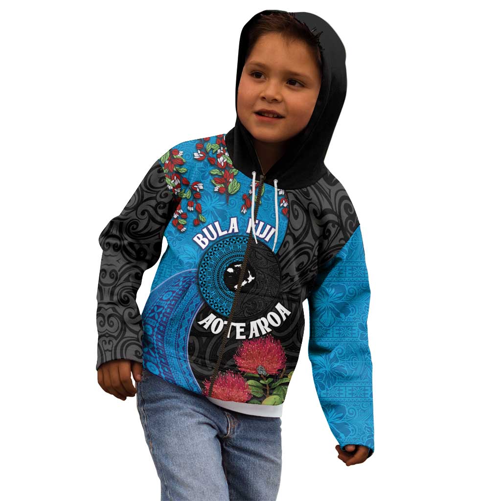 Fiji and New Zealand Together Kid Hoodie Tapa Maori Tattoo mix Tagimoucia and Pohutukawa LT03 - Polynesian Pride