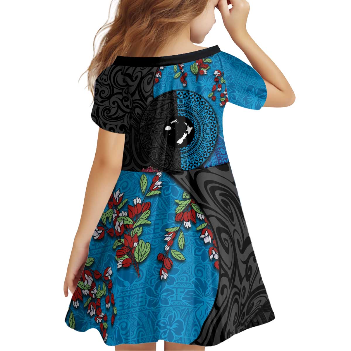 Fiji and New Zealand Together Kid Short Sleeve Dress Tapa Maori Tattoo mix Tagimoucia and Pohutukawa LT03 - Polynesian Pride