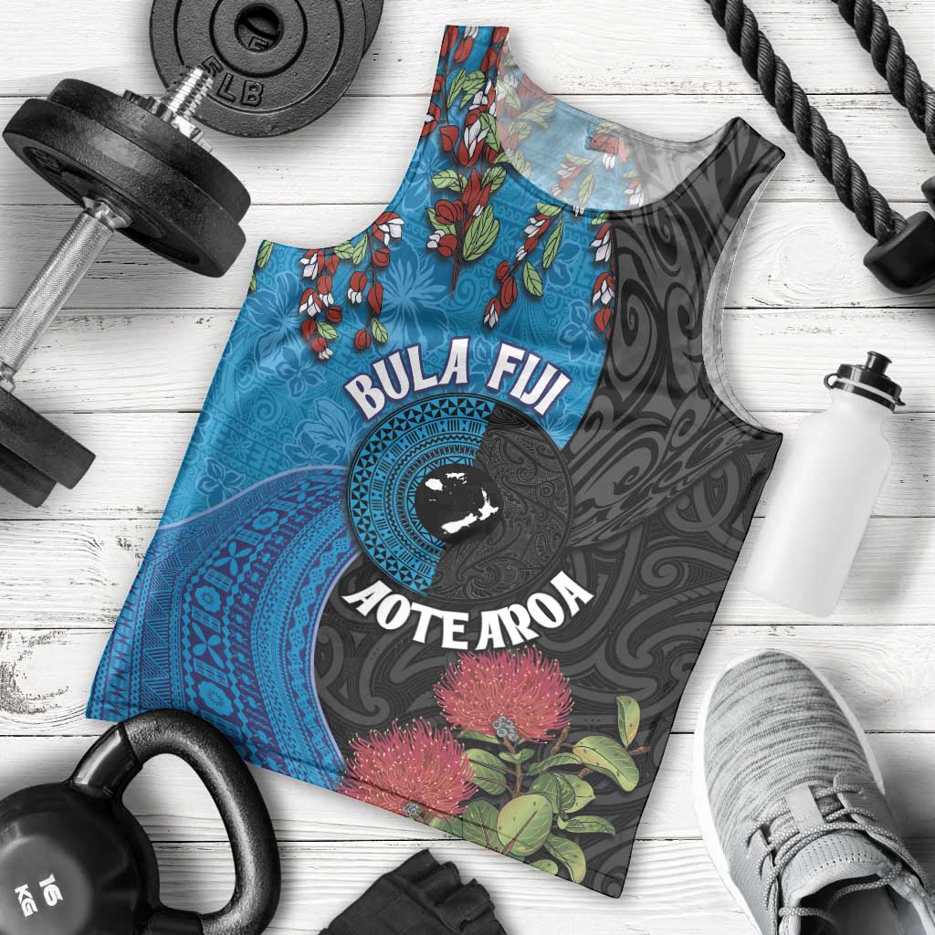 Fiji and New Zealand Together Men Tank Top Tapa Maori Tattoo mix Tagimoucia and Pohutukawa LT03 - Polynesian Pride