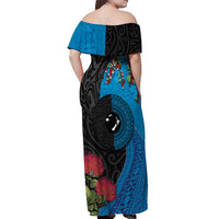 Fiji and New Zealand Together Off Shoulder Maxi Dress Tapa Maori Tattoo mix Tagimoucia and Pohutukawa LT03 - Polynesian Pride
