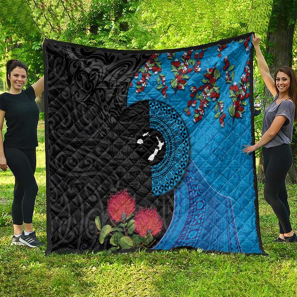 Fiji and New Zealand Together Quilt Tapa Maori Tattoo mix Tagimoucia and Pohutukawa LT03 - Polynesian Pride