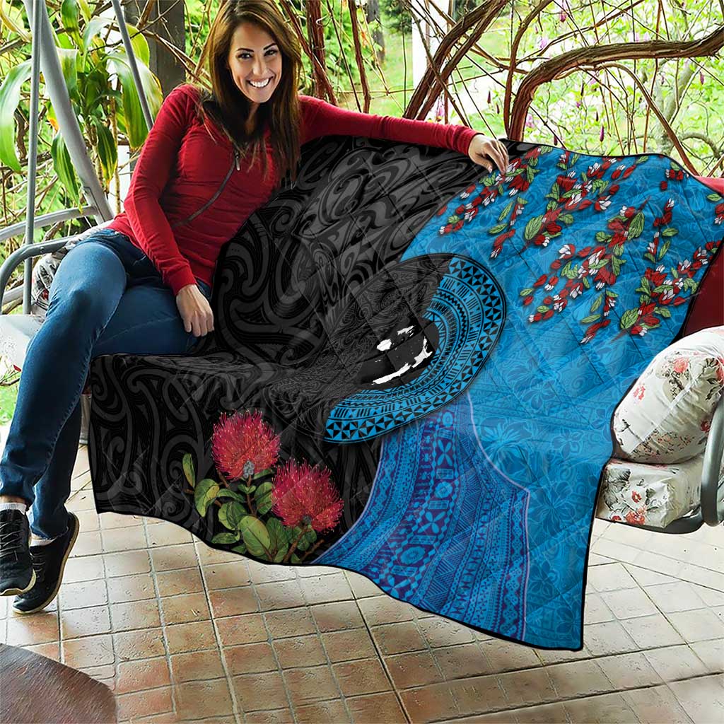 Fiji and New Zealand Together Quilt Tapa Maori Tattoo mix Tagimoucia and Pohutukawa LT03 - Polynesian Pride