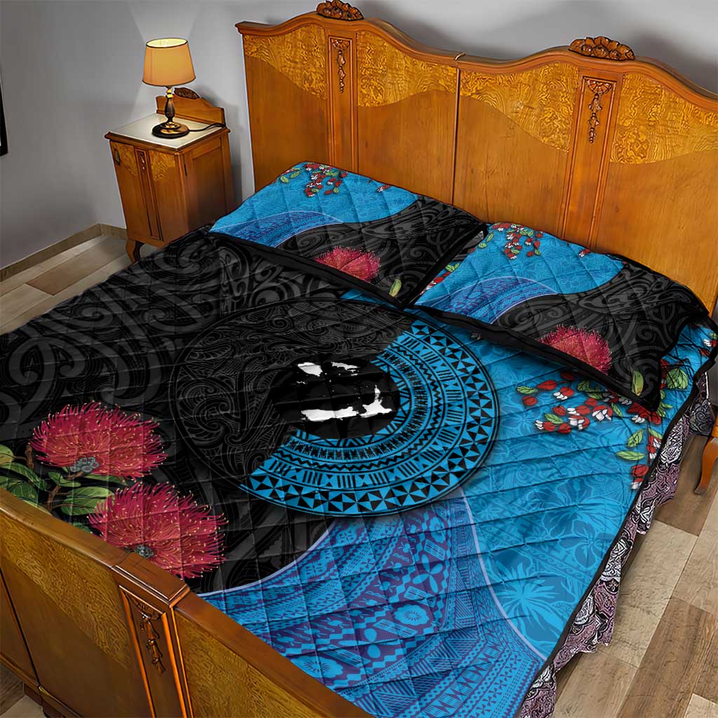 Fiji and New Zealand Together Quilt Bed Set Tapa Maori Tattoo mix Tagimoucia and Pohutukawa