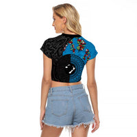 Fiji and New Zealand Together Raglan Cropped T Shirt Tapa Maori Tattoo mix Tagimoucia and Pohutukawa LT03 - Polynesian Pride