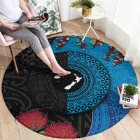Fiji and New Zealand Together Round Carpet Tapa Maori Tattoo mix Tagimoucia and Pohutukawa LT03 - Polynesian Pride