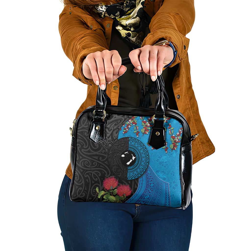 Fiji and New Zealand Together Shoulder Handbag Tapa Maori Tattoo mix Tagimoucia and Pohutukawa