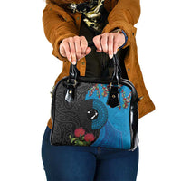 Fiji and New Zealand Together Shoulder Handbag Tapa Maori Tattoo mix Tagimoucia and Pohutukawa LT03 One Size Black - Polynesian Pride