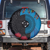 Fiji and New Zealand Together Spare Tire Cover Tapa Maori Tattoo mix Tagimoucia and Pohutukawa LT03 Black - Polynesian Pride