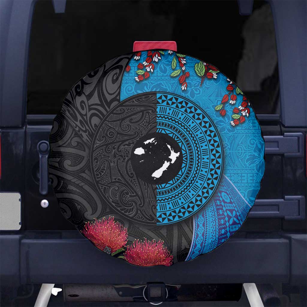 Fiji and New Zealand Together Spare Tire Cover Tapa Maori Tattoo mix Tagimoucia and Pohutukawa LT03 - Polynesian Pride