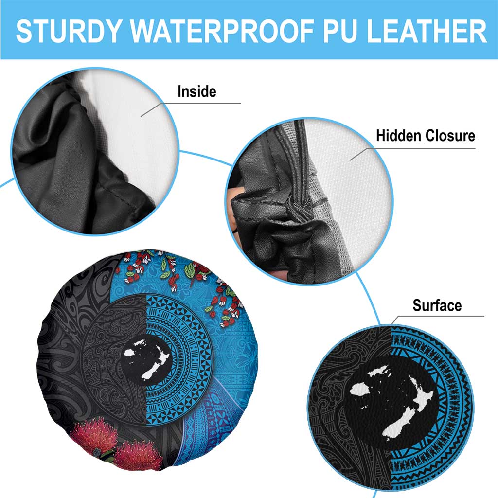 Fiji and New Zealand Together Spare Tire Cover Tapa Maori Tattoo mix Tagimoucia and Pohutukawa LT03 - Polynesian Pride