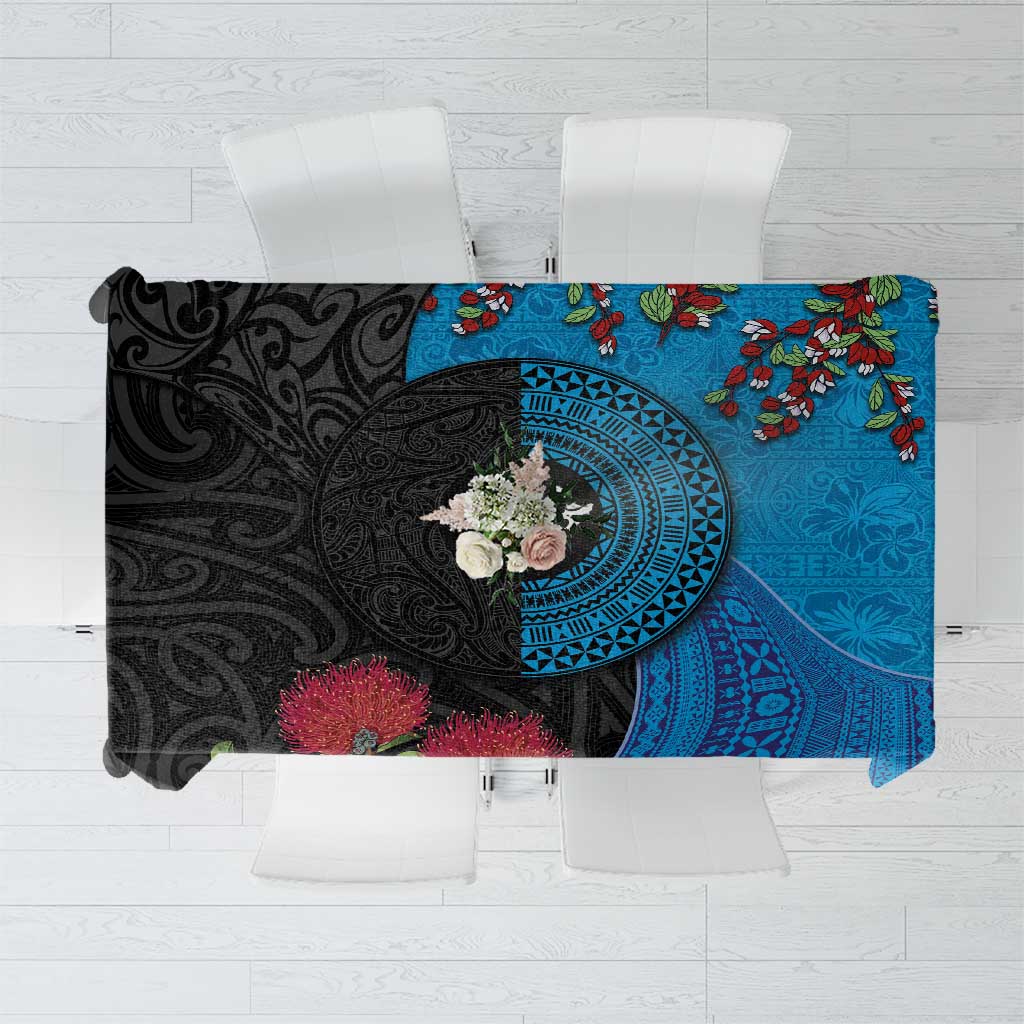 Fiji and New Zealand Together Tablecloth Tapa Maori Tattoo mix Tagimoucia and Pohutukawa LT03 Black - Polynesian Pride