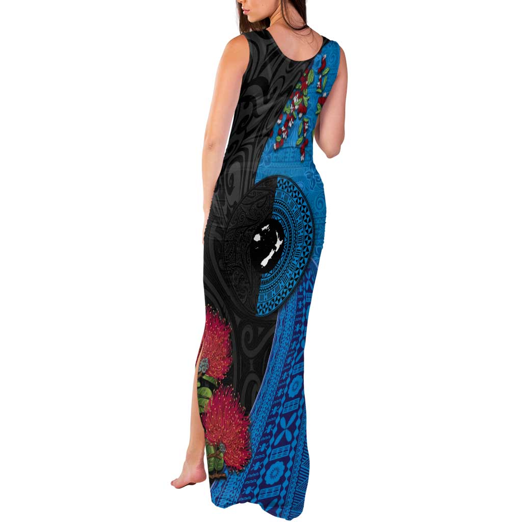 Fiji and New Zealand Together Tank Maxi Dress Tapa Maori Tattoo mix Tagimoucia and Pohutukawa LT03 - Polynesian Pride