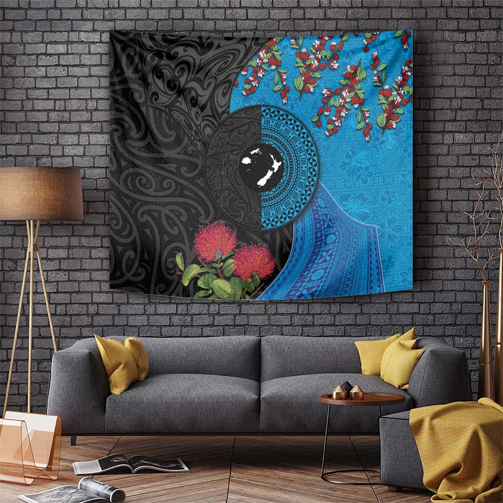 Fiji and New Zealand Together Tapestry Tapa Maori Tattoo mix Tagimoucia and Pohutukawa LT03 - Polynesian Pride