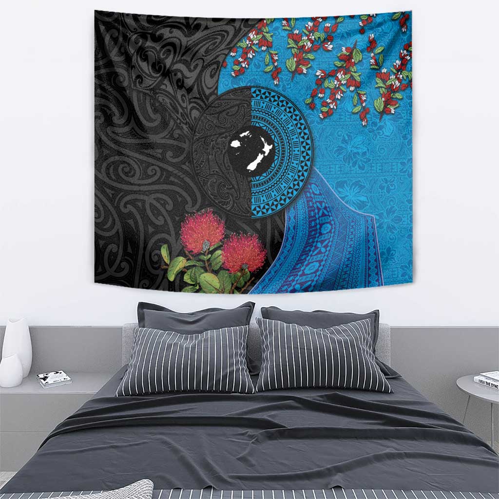 Fiji and New Zealand Together Tapestry Tapa Maori Tattoo mix Tagimoucia and Pohutukawa LT03 - Polynesian Pride