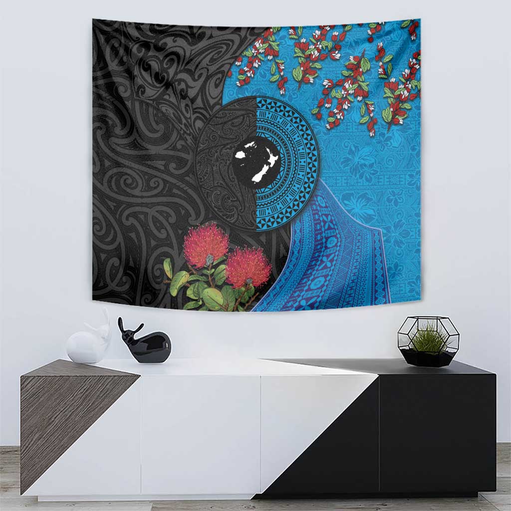 Fiji and New Zealand Together Tapestry Tapa Maori Tattoo mix Tagimoucia and Pohutukawa LT03 - Polynesian Pride
