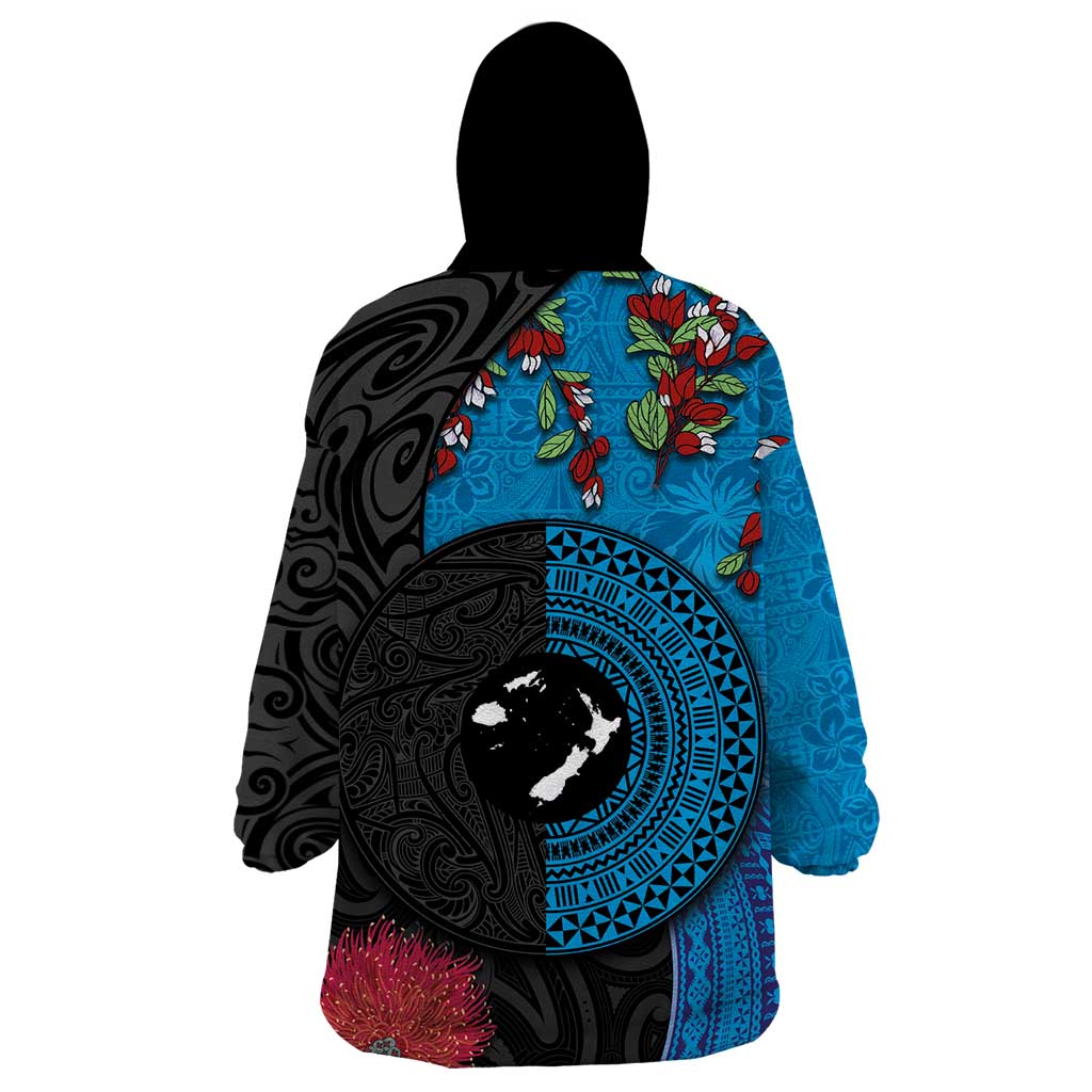 Fiji and New Zealand Together Wearable Blanket Hoodie Tapa Maori Tattoo mix Tagimoucia and Pohutukawa LT03 - Polynesian Pride