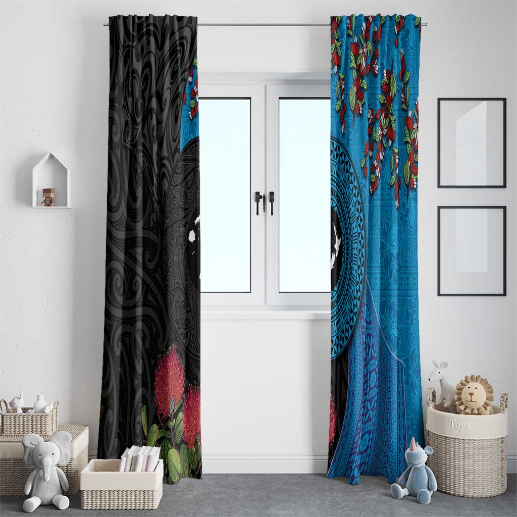 Fiji and New Zealand Together Window Curtain Tapa Maori Tattoo mix Tagimoucia and Pohutukawa LT03 - Polynesian Pride