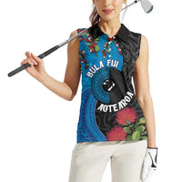 Fiji and New Zealand Together Women Sleeveless Polo Shirt Tapa Maori Tattoo mix Tagimoucia and Pohutukawa LT03 - Polynesian Pride